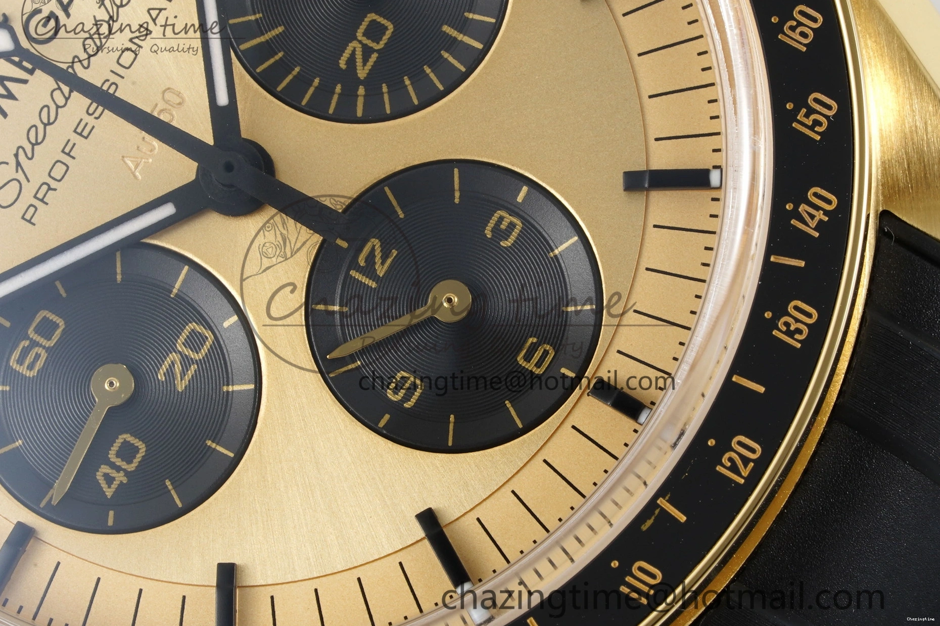 0421 TimelessDesign Speedmaster Moonwatch in Moonshine Gold YG RMF Best Edition YG Dial on Black Rubber Strap Manual Chrono 7834